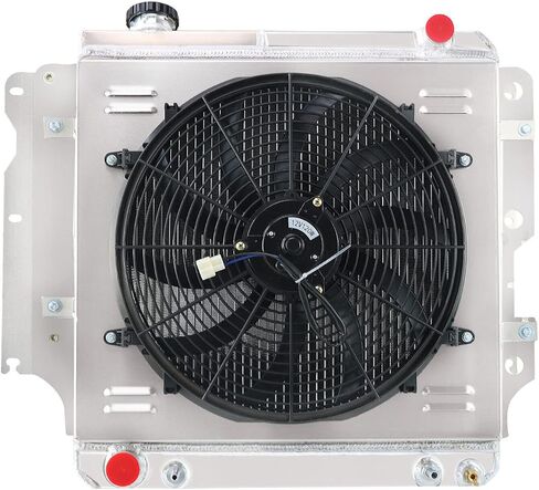 مشعاع ألومنيوم 4 صف لـ 1987-2006 Jeep TJ Wrangler 2.4L 2.5L 4.0L 4.2L L6 L4 GAS، مشعات مع مجموعة تتابع كفن المروحة الكهربائية 1989 1990 1992 1994 1995 1997 1999 in Kuwait