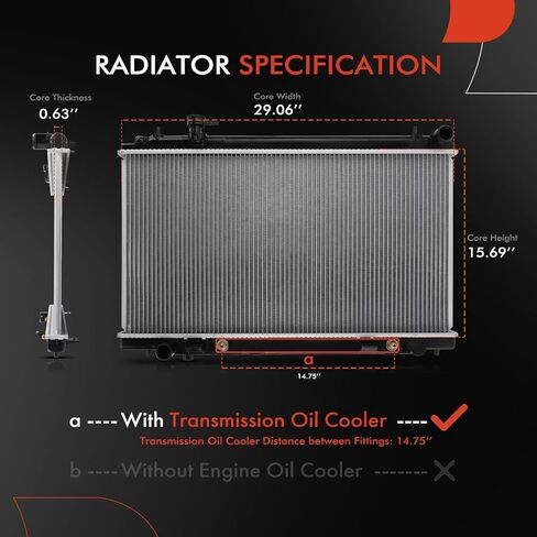A-Premium Engine Coolant Radiator with Transmission Oil Cooler Compatible with Nissan 350Z 2003-2006 V6 3.5L, Automatic Transmission, Replace# 21460CD010 in Saudi Arabia