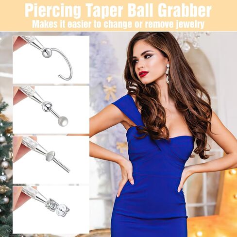 Piercing Taper Ball Grabber Tool for Changing Jewelry Flat Back Earrings Insertion Tool Threadless Insertion Pin Thread Body Piercing Kit for Ear Nose Lip for Ear Nose Navel Eyebrow Tongue in Kuwait