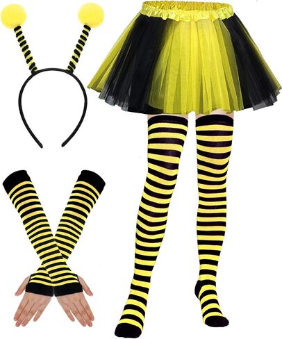 Syhood Bee Costume Kit Women Halloween Bee Costume Adult Yellow Bopper Antenna Headband Tutu Skirt Leg Warmer Stocking Gloves in Saudi Arabia
