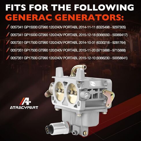 0K1588 كاربوريتر كارب متوافق مع Generac GP15000 GP17500 مولد محمول مع محرك GT990، يستبدل #0G4612 0F9035 بمضخة وقود قابس الإشعال in Saudi Arabia