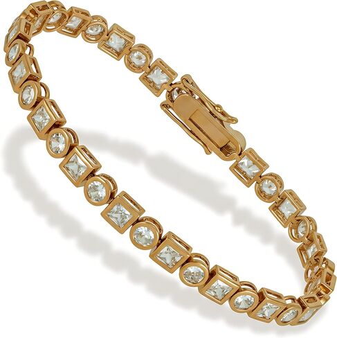 LIFETIME JEWELRY Circle and Square Diamond Tennis Bracelet for Women | Tennis Bracelet Men | Gold Bracelets for Women 24k Plated Gold Jewelry for Women | Size 7-8 Inch in Saudi Arabia