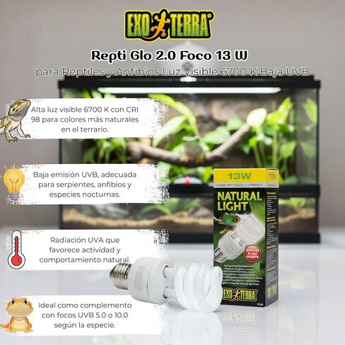 Exo Terra Repti-Glo 2.0 Compact Fluorescent Full Spectrum Terrarium Lamp, 13-Watt (Natural Light) in Kuwait