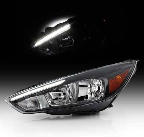 ACANII - For [Halogen Type Black Housing w/LED DRL] 2015-2018 Ford Focus Headlight Headlamp Assembly Left Driver Side in Saudi Arabia