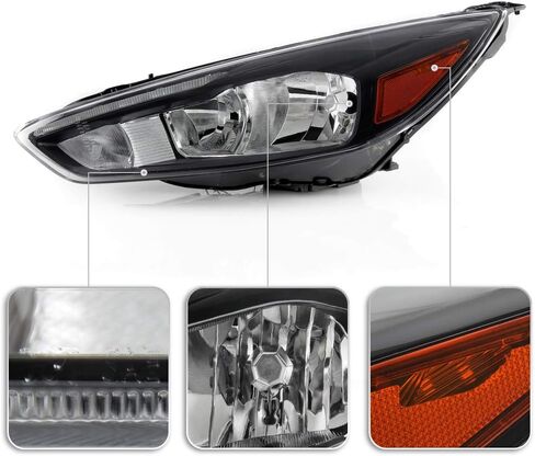 ACANII - For [Halogen Type Black Housing w/LED DRL] 2015-2018 Ford Focus Headlight Headlamp Assembly Left Driver Side in Saudi Arabia