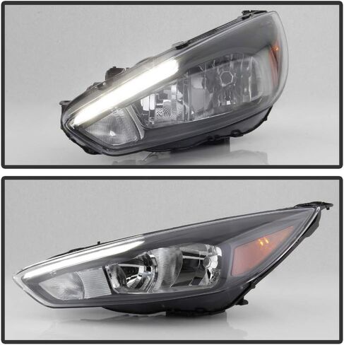 ACANII - For [Halogen Type Black Housing w/LED DRL] 2015-2018 Ford Focus Headlight Headlamp Assembly Left Driver Side in Saudi Arabia