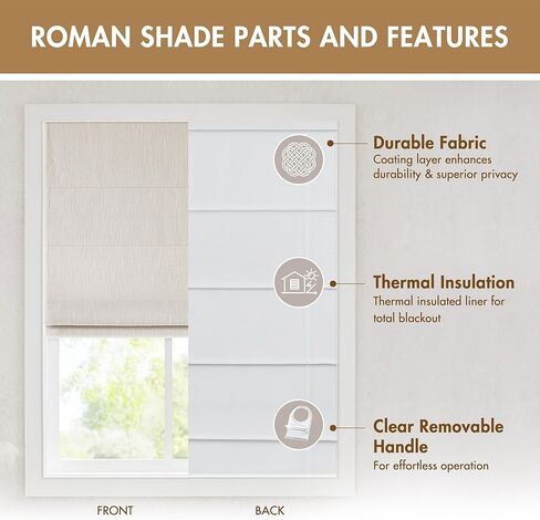 Madison Park Cordless Roman Shades, Total Blackout Window Blind Privacy Window Shades, Thermal Insulated Cordless Window Treatment for Bedroom, Living Room, Quincy, Single Panel 31" W X 64" H Linen in Saudi Arabia