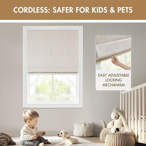 Madison Park Cordless Roman Shades, Total Blackout Window Blind Privacy Window Shades, Thermal Insulated Cordless Window Treatment for Bedroom, Living Room, Quincy, Single Panel 31" W X 64" H Linen in Saudi Arabia