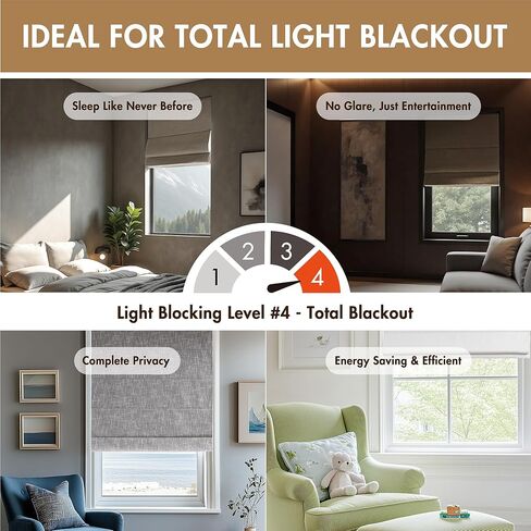 Madison Park Cordless Roman Shades, Total Blackout Window Blind Privacy Window Shades, Thermal Insulated Cordless Window Treatment for Bedroom, Living Room, Quincy, Single Panel 31" W X 64" H Linen in Saudi Arabia