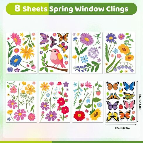 93 قطعة من ملصقات النوافذ الزنبركية من AOWDIAO - سهلة التركيب والإزالة لملصقات النوافذ على شكل زهرة الفينيل للنوافذ الزجاجية والمكاتب وديكورات المنزل الربيعية in Kuwait