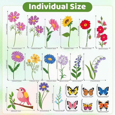 93 قطعة من ملصقات النوافذ الزنبركية من AOWDIAO - سهلة التركيب والإزالة لملصقات النوافذ على شكل زهرة الفينيل للنوافذ الزجاجية والمكاتب وديكورات المنزل الربيعية in Kuwait