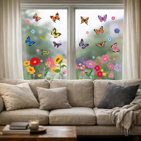 93 قطعة من ملصقات النوافذ الزنبركية من AOWDIAO - سهلة التركيب والإزالة لملصقات النوافذ على شكل زهرة الفينيل للنوافذ الزجاجية والمكاتب وديكورات المنزل الربيعية in Kuwait