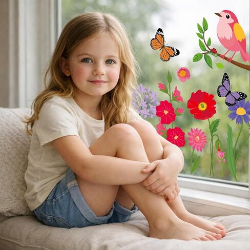 93 قطعة من ملصقات النوافذ الزنبركية من AOWDIAO - سهلة التركيب والإزالة لملصقات النوافذ على شكل زهرة الفينيل للنوافذ الزجاجية والمكاتب وديكورات المنزل الربيعية in Kuwait