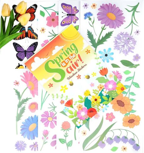 93 قطعة من ملصقات النوافذ الزنبركية من AOWDIAO - سهلة التركيب والإزالة لملصقات النوافذ على شكل زهرة الفينيل للنوافذ الزجاجية والمكاتب وديكورات المنزل الربيعية in Kuwait