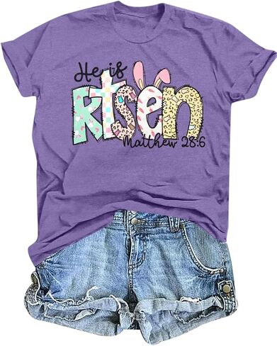 Happy Easter Shirts for Women Funny Bunny T Shirt Easter Egg Holiday Tops Rabbit Graphic Short Sleeve Tees in Saudi Arabia