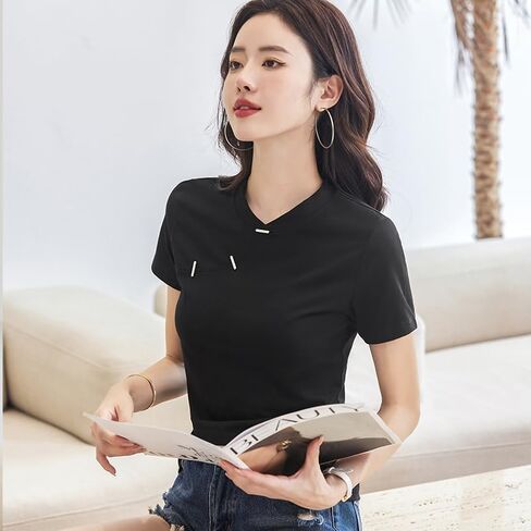New Chinese Style Slim Fit Cotton O-Neck T-Shirt Women's Button Front Solid Color Short Sleeve Casual Top in Saudi Arabia