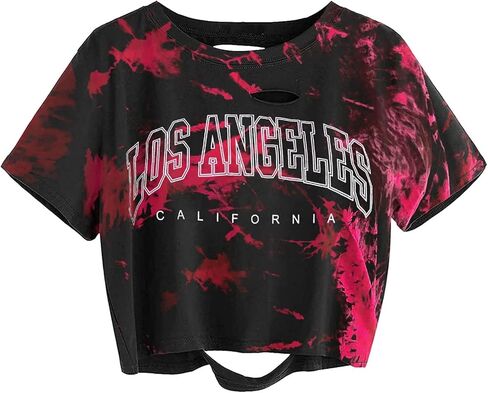 Avanova Funny Slogan Graphic Tees for Women Distressed Crop Tops Ripped Short Sleeve T Shirt in Kuwait