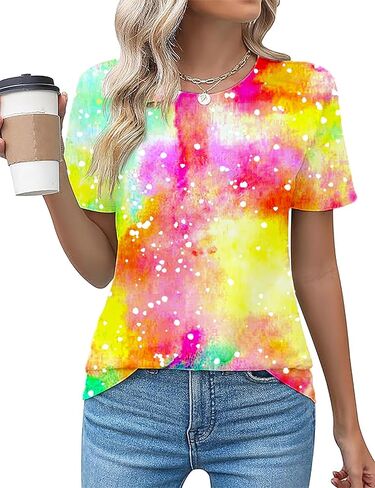 Tie Dye Shirt Women Neon Tshirts Glow in The Dark Clothes for Glow Party 70s Disco Outfits Fashion Casual Party Tops in Saudi Arabia