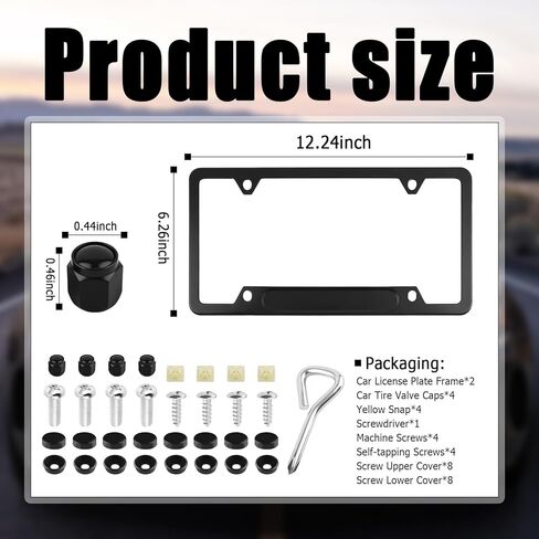 2PCS Aluminum Alloy Car License Plate Frames with Car Valve Stem Caps,Sturdy Cars Plates Frame Protects & Decorates Your License Plate,4 Holes Cars Licence Plates Frame Holder in Kuwait