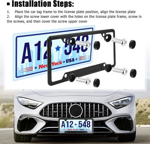 2PCS Aluminum Alloy Car License Plate Frames with Car Valve Stem Caps,Sturdy Cars Plates Frame Protects & Decorates Your License Plate,4 Holes Cars Licence Plates Frame Holder in Kuwait