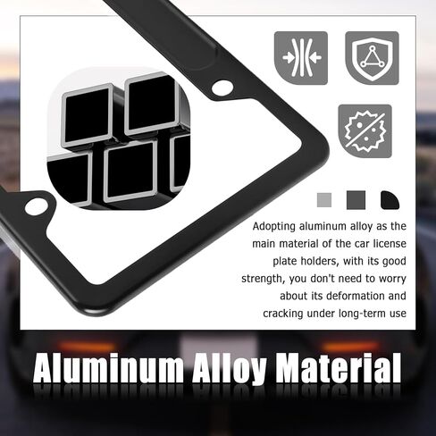2PCS Aluminum Alloy Car License Plate Frames with Car Valve Stem Caps,Sturdy Cars Plates Frame Protects & Decorates Your License Plate,4 Holes Cars Licence Plates Frame Holder in Kuwait