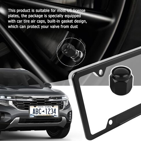 2PCS Aluminum Alloy Car License Plate Frames with Car Valve Stem Caps,Sturdy Cars Plates Frame Protects & Decorates Your License Plate,4 Holes Cars Licence Plates Frame Holder in Kuwait