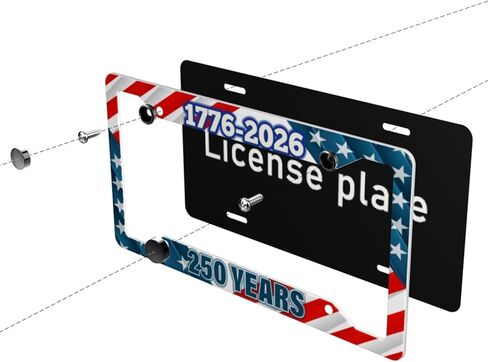 1776-2026 250 Years License Plate Frame 2 Pack, Patriotic Stars & Stripes Aluminum Plate Holder, Standard US 12x6, 4-Hole Mount, Fade-Resistant Print, Screws Included in Saudi Arabia