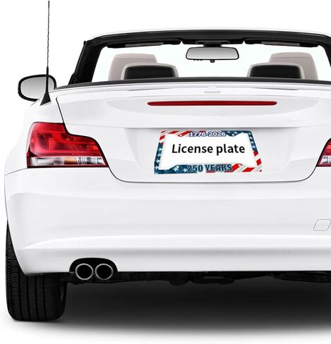 1776-2026 250 Years License Plate Frame 2 Pack, Patriotic Stars & Stripes Aluminum Plate Holder, Standard US 12x6, 4-Hole Mount, Fade-Resistant Print, Screws Included in Saudi Arabia
