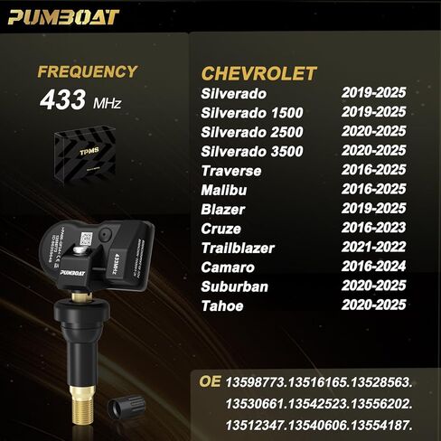 TPMS 433Mhz Pre-Programmed Tire Sensor,with Chevrolet Silverado(19-25)|Traverse(16-25)|Malibu(16-25)|Blazer(19-25)|Cruze(16-23)|Camaro(16-24)|Suburban(20-25)|Tahoe(20-25)#13598773(Set of 4) in Kuwait