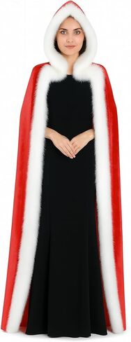 Long Velvet Hooded Cloak with Faux Fur Trim – Full-Length Cape for Women, Cosplay Costume, Halloween, Christmas in Saudi Arabia