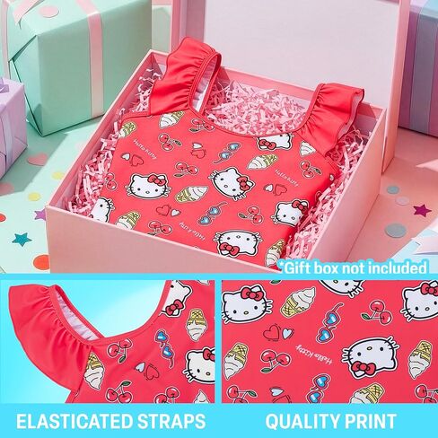 Hello Kitty | Disney Stitch Girls Swimsuit, One Piece Ruffle Bathing Suit, UPF 50 Sun Protection, Kids Swimwear in Saudi Arabia