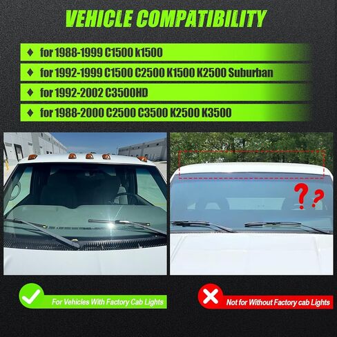 ضوء سقف الكابينة LED العنبر متوافق مع Chevy GMC 1988-1999 C1500 K1500,1988-2000 C/K 2500 3500,1992-1999 Suburban C/K 1500 2500,1992-2002 C3500HD ضوء علامة إزالة الكابينة 5 قطع عدسات دخان in Kuwait