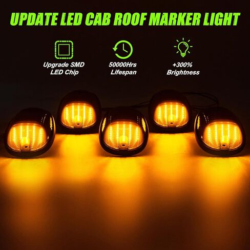 ضوء سقف الكابينة LED العنبر متوافق مع Chevy GMC 1988-1999 C1500 K1500,1988-2000 C/K 2500 3500,1992-1999 Suburban C/K 1500 2500,1992-2002 C3500HD ضوء علامة إزالة الكابينة 5 قطع عدسات دخان in Kuwait