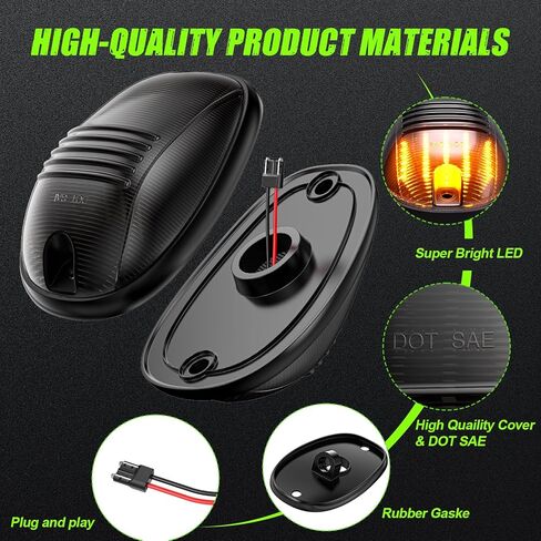 ضوء سقف الكابينة LED العنبر متوافق مع Chevy GMC 1988-1999 C1500 K1500,1988-2000 C/K 2500 3500,1992-1999 Suburban C/K 1500 2500,1992-2002 C3500HD ضوء علامة إزالة الكابينة 5 قطع عدسات دخان in Kuwait