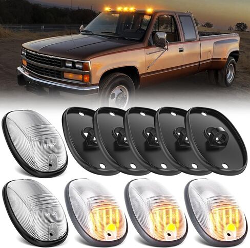 ضوء سقف الكابينة LED العنبر متوافق مع Chevy GMC 1988-1999 C1500 K1500,1988-2000 C/K 2500 3500,1992-1999 Suburban C/K 1500 2500,1992-2002 C3500HD ضوء علامة إزالة الكابينة 5 قطع عدسات دخان in Kuwait