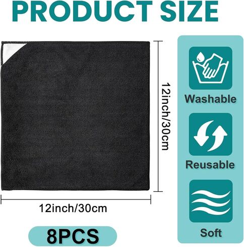 8 عبوات من قماش التنظيف المغناطيسي المصنوع من الألياف الدقيقة منظف ممحاة جافة للوحات البيضاء، ممحاة قماش من الألياف الدقيقة قابلة لإعادة الاستخدام للوحات البيضاء واللوحات الزجاجية والمنزل والمكتب والمدرسة، أسود، 12 × 12 بوصة in Kuwait
