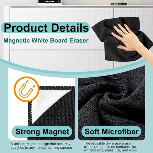 8 عبوات من قماش التنظيف المغناطيسي المصنوع من الألياف الدقيقة منظف ممحاة جافة للوحات البيضاء، ممحاة قماش من الألياف الدقيقة قابلة لإعادة الاستخدام للوحات البيضاء واللوحات الزجاجية والمنزل والمكتب والمدرسة، أسود، 12 × 12 بوصة in Kuwait