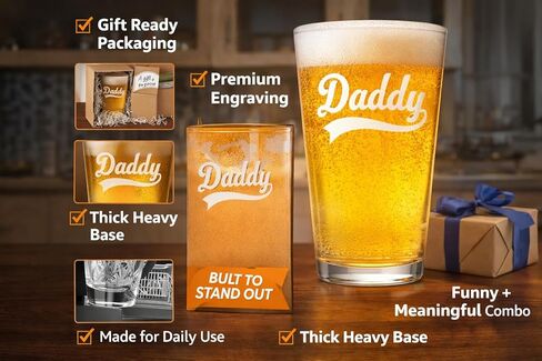Veracco Daddy Funny Birthday Gift Fathers Day For Dad Grandpa Stepdad - Pint Beer Glass - (Clear, Glass) in Kuwait