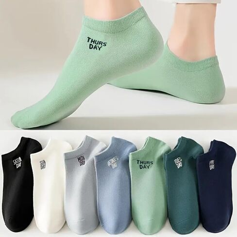 7 Pack Men’s Low Cut Ankle Socks No Show Socks Breathable Invisible Thin Low Cut Ankle Sock Cotton Mixed Colors Letter Print Design in Saudi Arabia