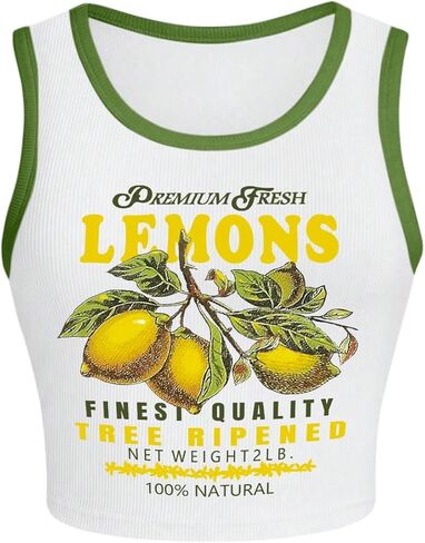 SOLY HUX Women's Y2k Crop Tank Top Crew Neck Sleeveless Ribbed Slim Fit Vest Graphic Shirts in Saudi Arabia