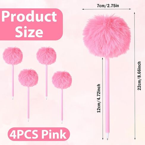 4 Pack Pom Pom Pen Cute Pink Fluffy Pen Fuzzy Fun Pens for Girls Plastic Ball Point Pens for School Office Supplies Gift Favors in Saudi Arabia