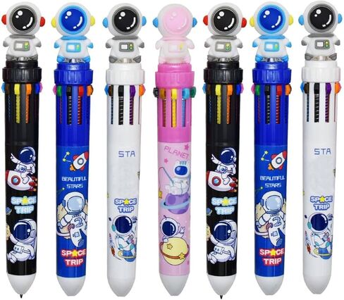 Maydahui 8 Pcs 10-in-1 Multicolor Outer Space Retractable Ballpoint Pen 10 Colors Spaceman Alien Rocket Astronaut Pens 0.5 mm for Office Supplies Space Theme in Saudi Arabia