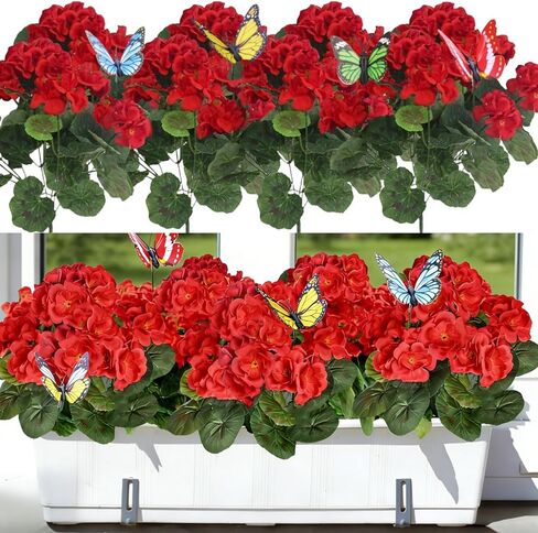 4 قطع زهور إبرة الراعي الاصطناعية للنباتات المزيفة في الهواء الطلق والزهور الحمراء الحريرية مع فراشة مقاومة للأشعة فوق البنفسجية ونباتات الحديقة والزهور الصناعية للمنزل والزفاف والمطبخ وديكور طاولة الشرفة (أحمر) in Kuwait
