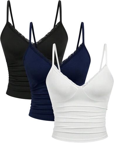WDIRARA Women's Plus Size 3 Pack Camisole Tops Lace Trim V Neck Ruched Cami Crop Tops in Saudi Arabia