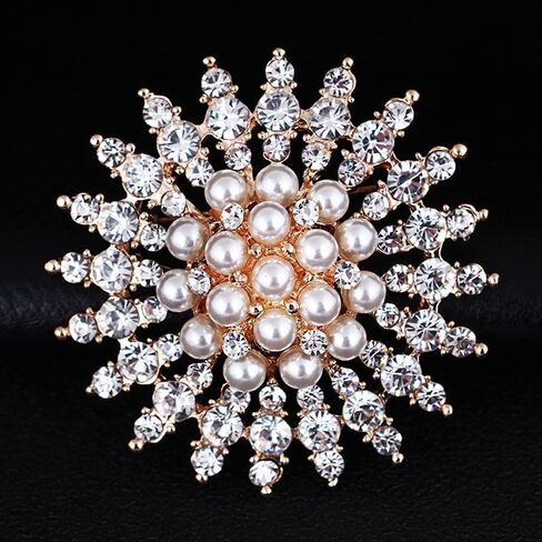 Rhinestone Flower Brooches Pearl Classic Brooch Pins Women Jewelry Accessories in Saudi Arabia