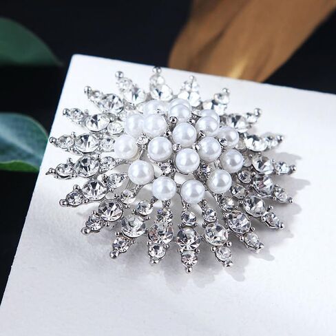 Rhinestone Flower Brooches Pearl Classic Brooch Pins Women Jewelry Accessories in Saudi Arabia