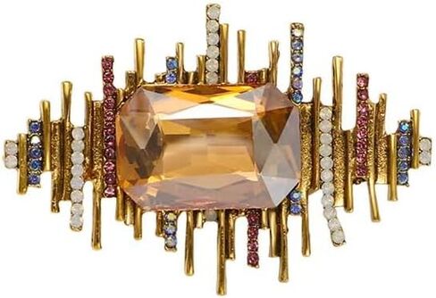 Vintage Crystal Brooch Pin, Gold Alloy with Champagne Stone, Rhinestone Accents, Art Deco Style, 2.44x1.65 Inch in Saudi Arabia
