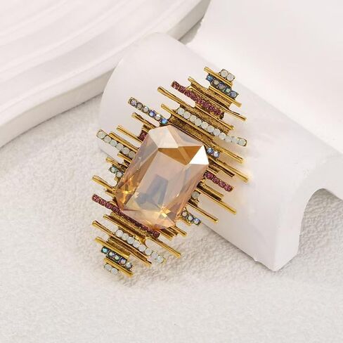 Vintage Crystal Brooch Pin, Gold Alloy with Champagne Stone, Rhinestone Accents, Art Deco Style, 2.44x1.65 Inch in Saudi Arabia