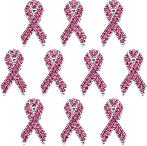 WANDIC 10Pcs Pink Ribbon Brooches Breast Cancer Pins Awareness Ribbon Badges with Diamonds for Public Charity Fundraiser Events in Saudi Arabia