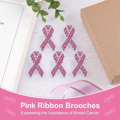 WANDIC 10Pcs Pink Ribbon Brooches Breast Cancer Pins Awareness Ribbon Badges with Diamonds for Public Charity Fundraiser Events in Saudi Arabia